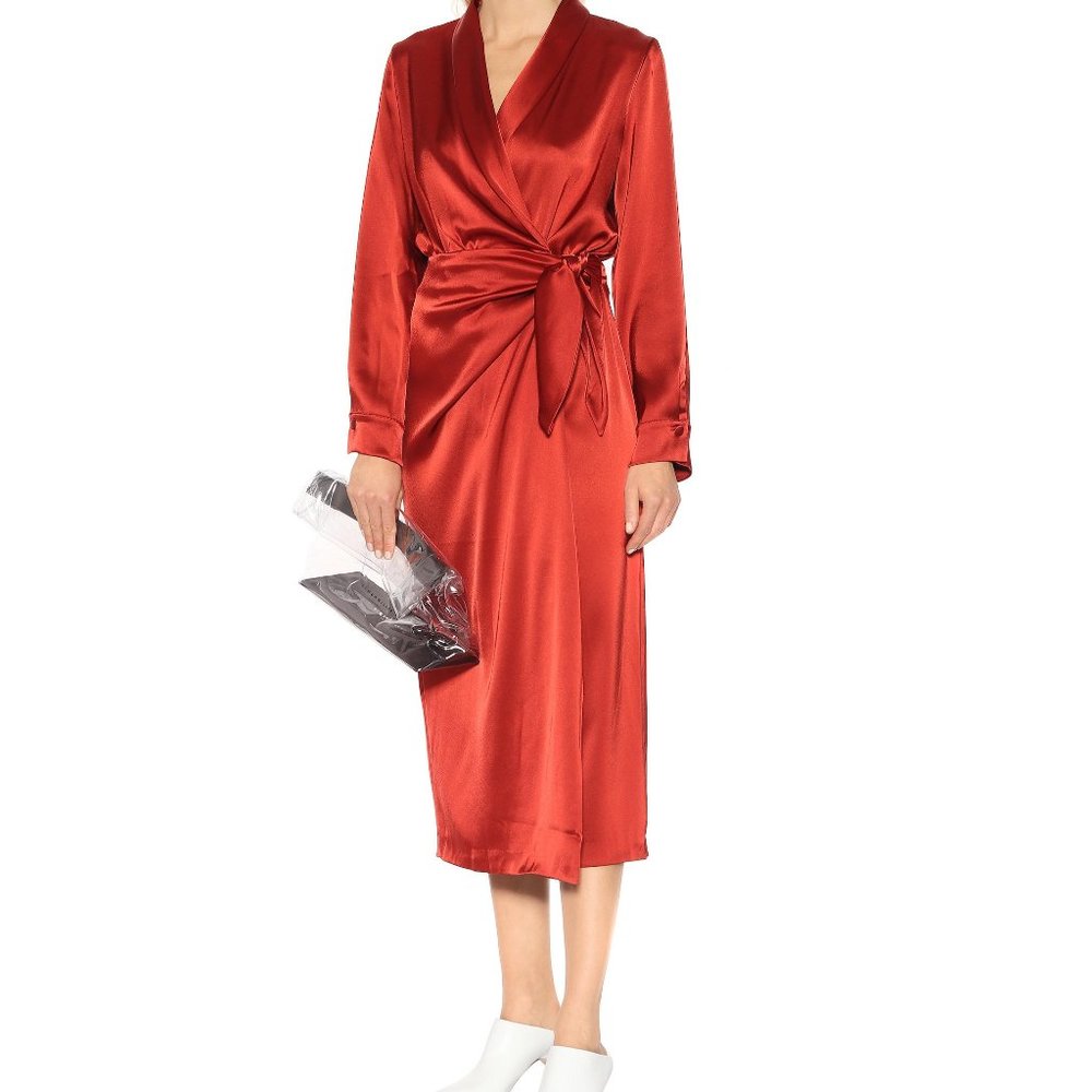 Nanushka Ezra Satin Wrap Dress in Red